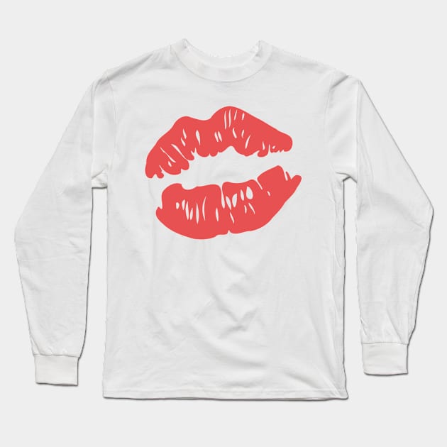 Red lips mark drawing Long Sleeve T-Shirt by SooperYela